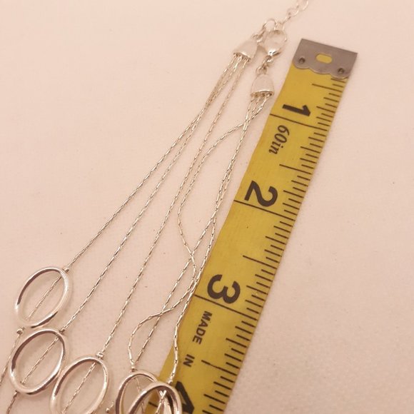 Three Strand Silver Tone Modernist Ovals Layered Necklace - Picture 4 of 5